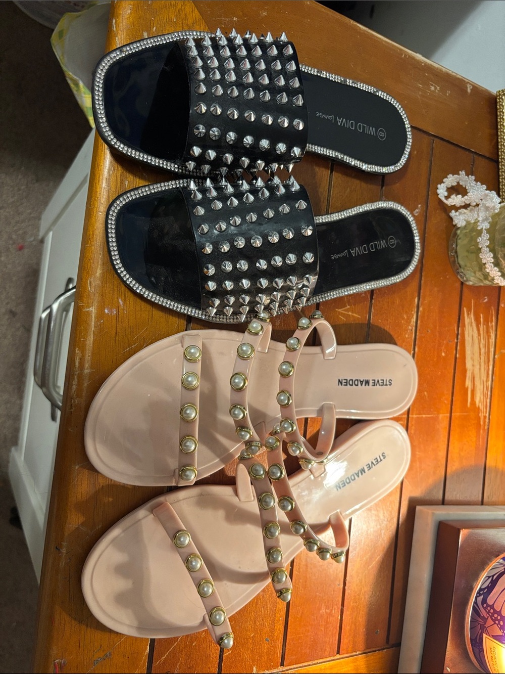 Steve Madden Pink Pearl-Stud Strappy Sandals